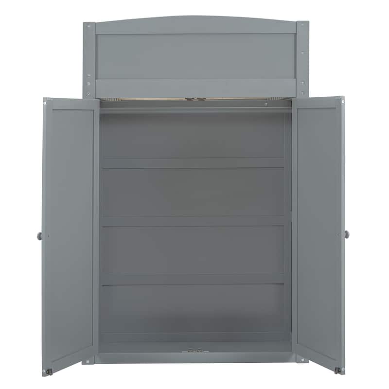 Gray Twin Size Solid Wood Loft Bed with Desk, Wardrobes, 4 Drawers and 4 Shelves for Kids, Bedroom