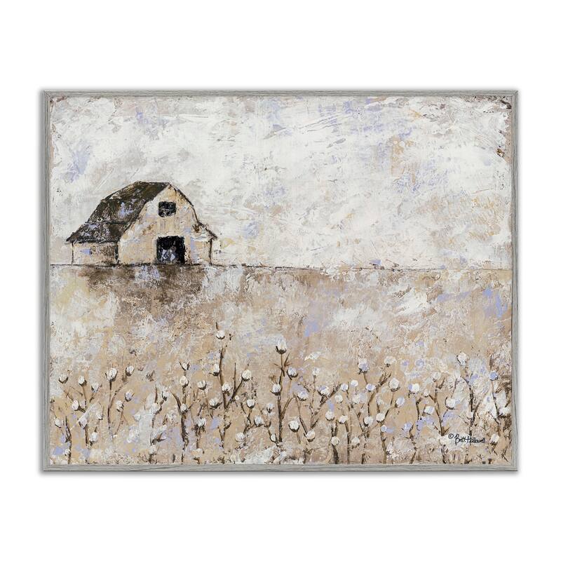 Stupell White Barn Distressed Landscape Cotton Field Florals Framed Wall Art - Off-White - 16 x 20 - Grey