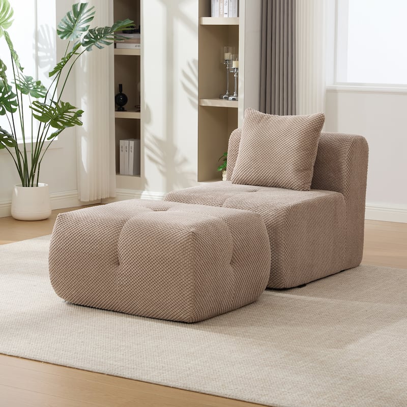 Roomfitters Modular Cloud Lounge Chair with Ottoman, Deep Seat Floor Accent Sofa with Pillow for Living Room Bedroom Dorm - Taupe
