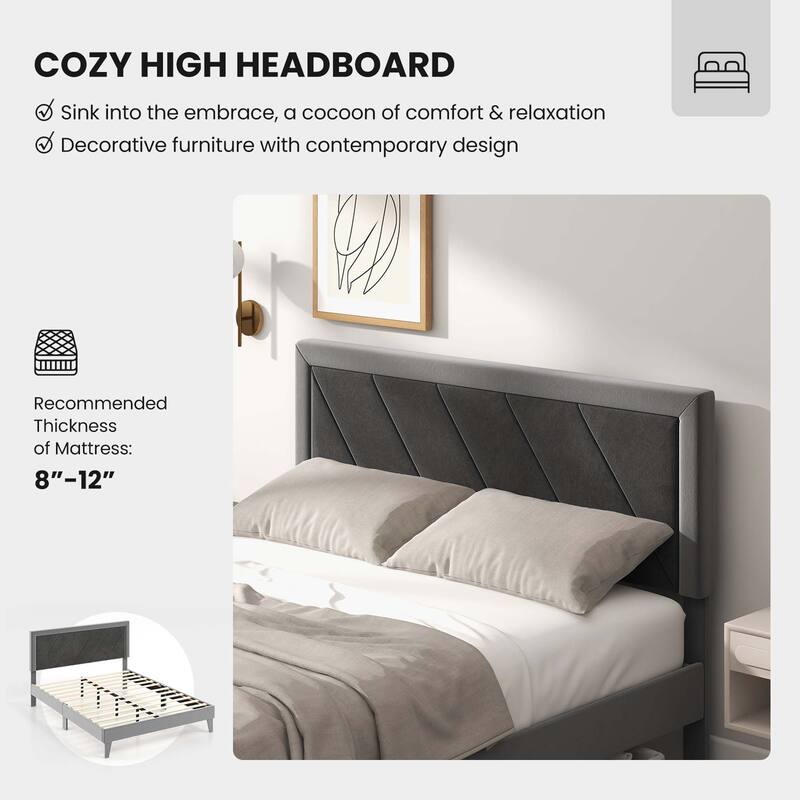 Costway Full/Queen/Twin Size Bed Frame Upholstered Platform Velvet