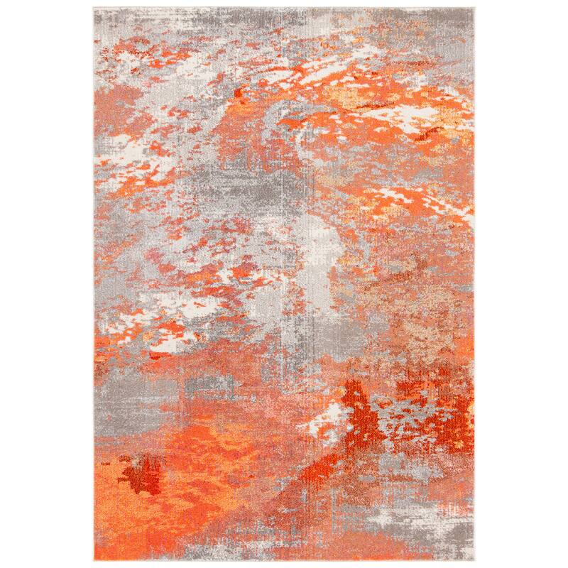 SAFAVIEH Madison Memnuna Modern Abstract Rug - 5' Square - Grey/Orange