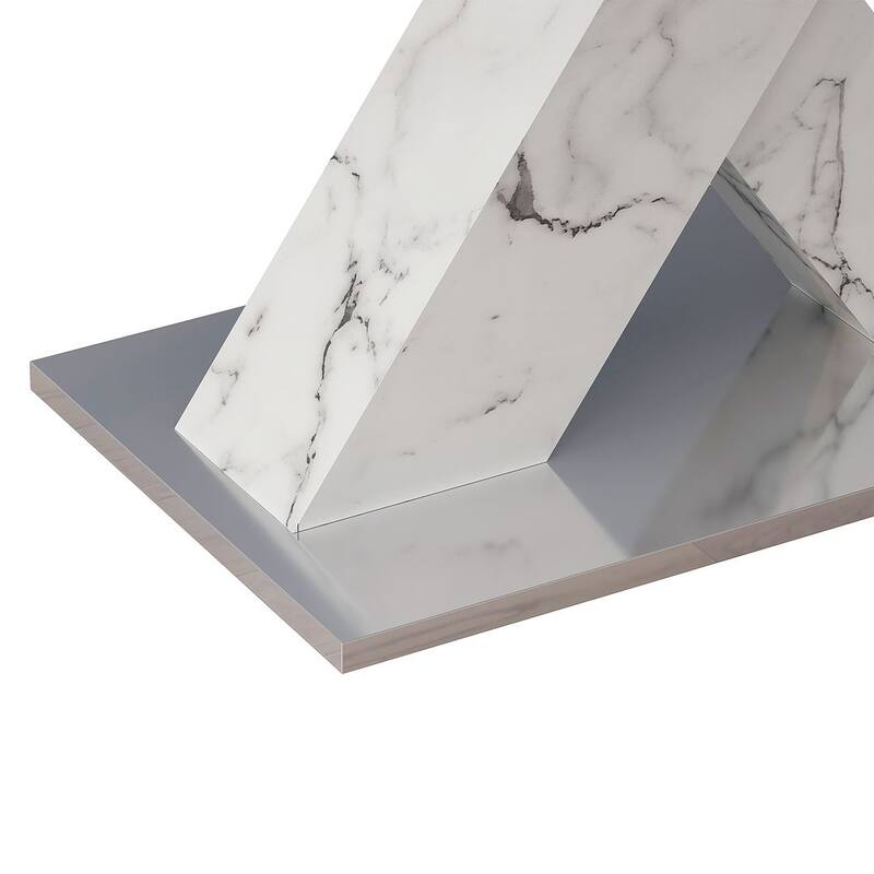 62.99" Faux Marble Rectangular Extendable Dining Table with X-Legs and Metal Base