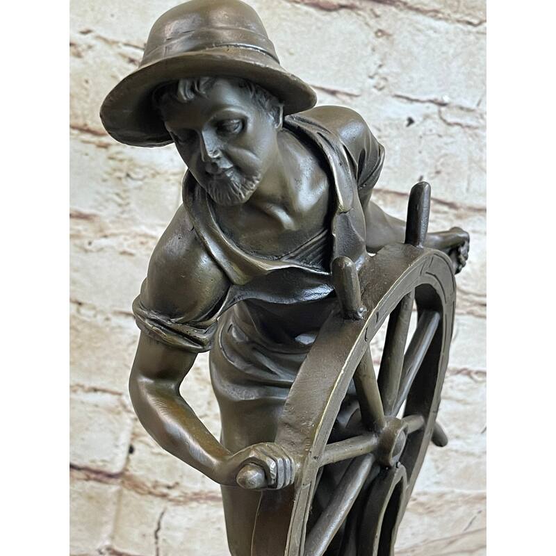 Ship Captain Imitative Fisherman Nautical Ocean Sailor Boating Decor Bronze Statue Sculpture 17.5 Inches X 7 Inches