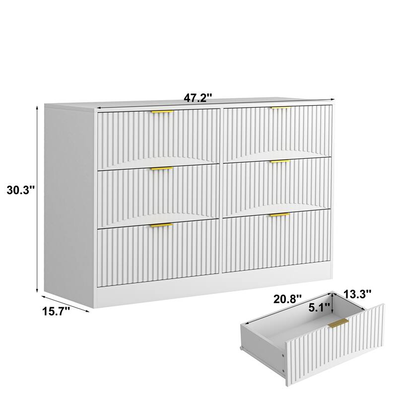 Modern 6-Drawer Dresser with Wavy Patterns, Chest of Drawers for Bedroom, Living Room & Entryway
