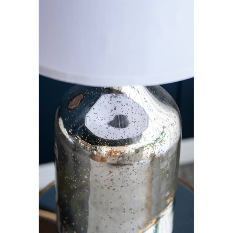 D18x32.2" Silver Round Table Lamp with White Fabric Shade