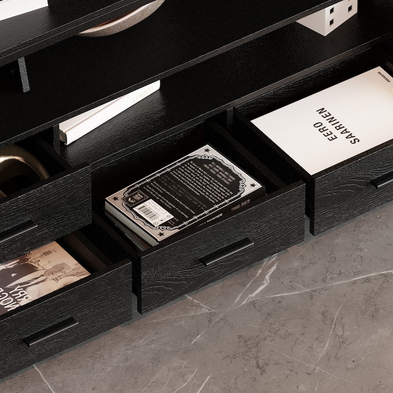 Stylish Black TV Stand Entertainment Center: Modern Design with Ample Storage Space
