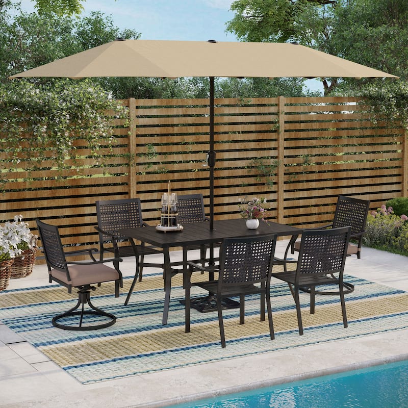 8-Piece Metal E-coating Patio Dining Set with Patio Umbrella