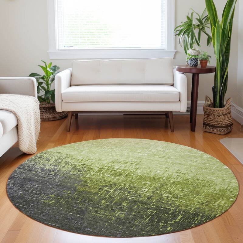 Machine Washable Indoor/ Outdoor Ombre Texture Chantille Rug - Lime - 8' x 8'