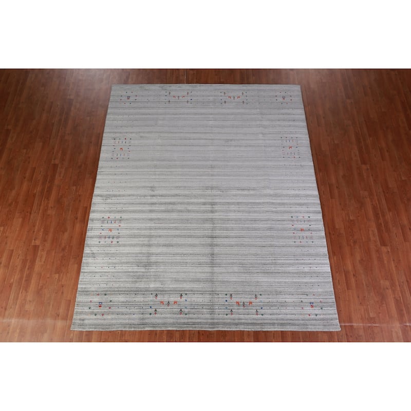 Striped Tribal Gabbeh Indian Area Rug Handmade Wool Carpet - 8'0" x 10'1"