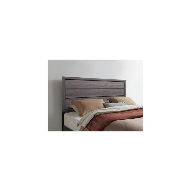Queen Bed Wood Veneer Grey Finish Rustic Style Bedroom Furniture