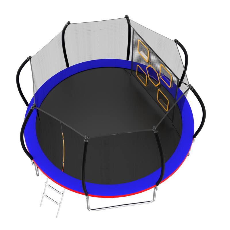 14FT Trampoline with Enclosure - Recreational Trampolines with Ladder, ASTM Approval Outdoor Trampoline for Kids