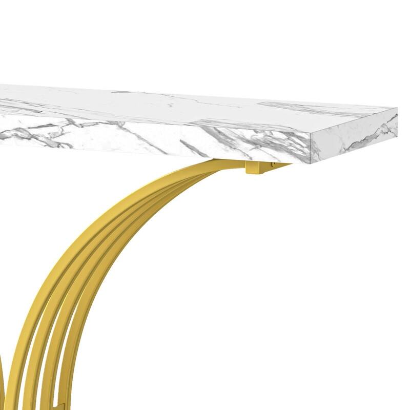 Modern Gold Console Sofa Table with Marbling Top for Entryway Hallway