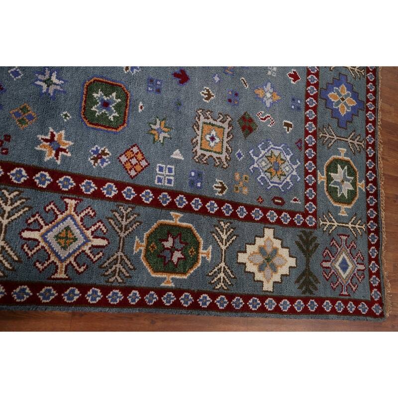 Blue Kazak Rug Hand-Knotted Wool Carpet - 8'0" x 9'11"