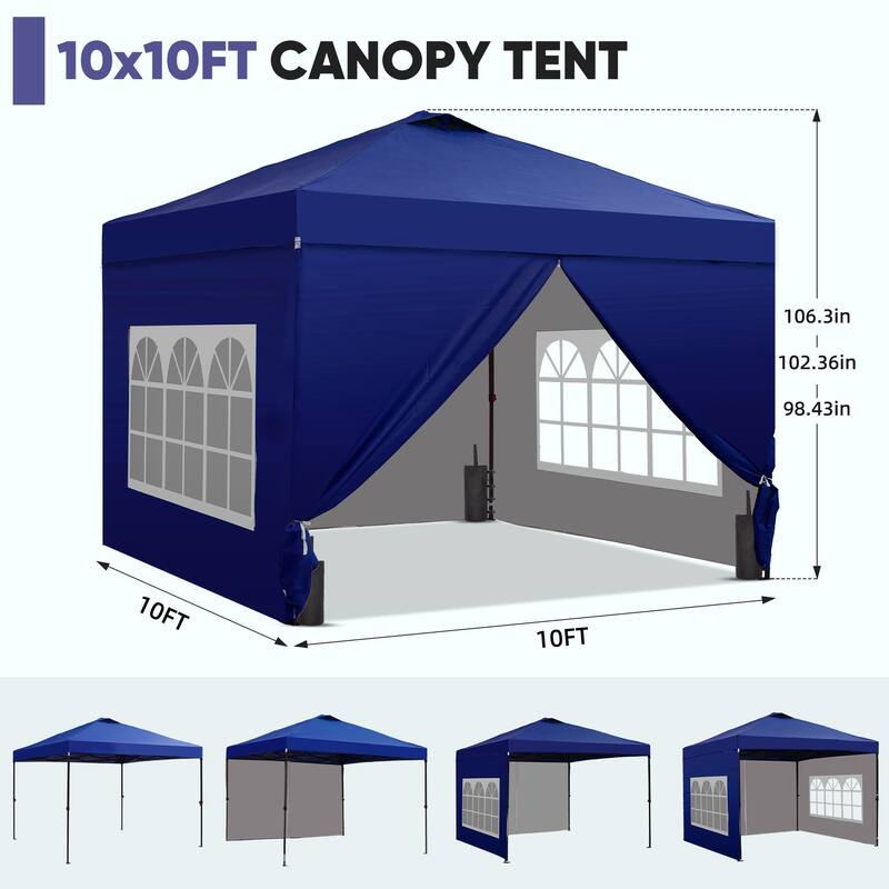 Ainfox 10x10 Pop Up Canopy Tent with 4 Sidewalls, Easy Set up with One Push Lift Outdoor Beach Gazebos with 4 Sandbags