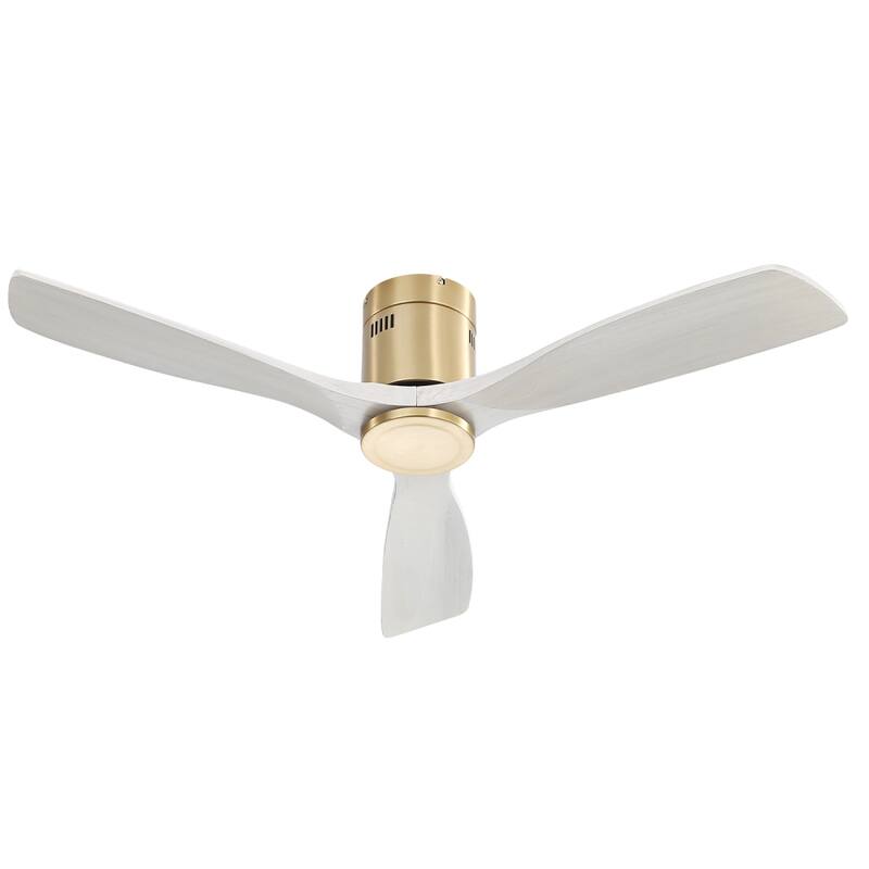 52'' Flush Mount Ceiling Fan with DC 3 Carved Wood Blades and Remote Control, without Light - 52''×52''×10.24''