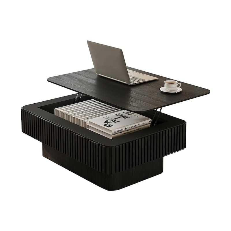Storage Modern Coffee Table 38.6'' Fluted Lift-top Tea Coffee Table