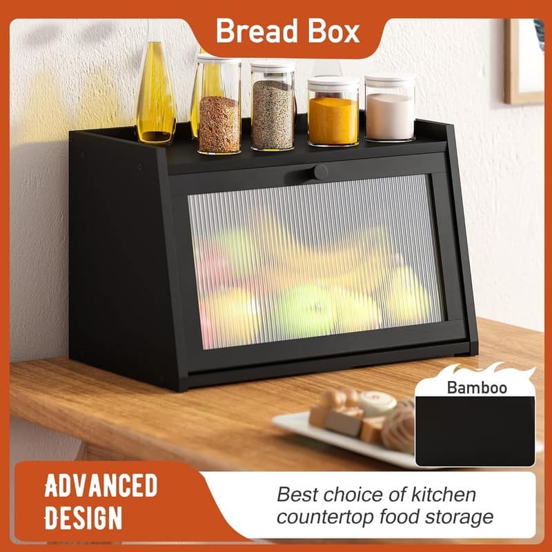 Large bread box for kitchen countertop, rustic-style bread container, bread storage box with window