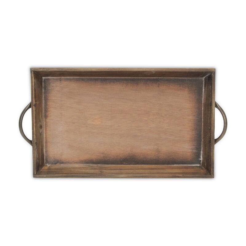 Solid Wood Tapered Decor Tray with Metal Handles
