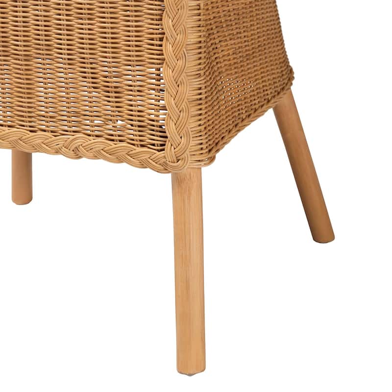 Tyrone 5-Piece Rattan Dining Set - Round Wicker Table with Scallop Edge and 4 Side Chairs, Woven Boho Coastal Style for Dining