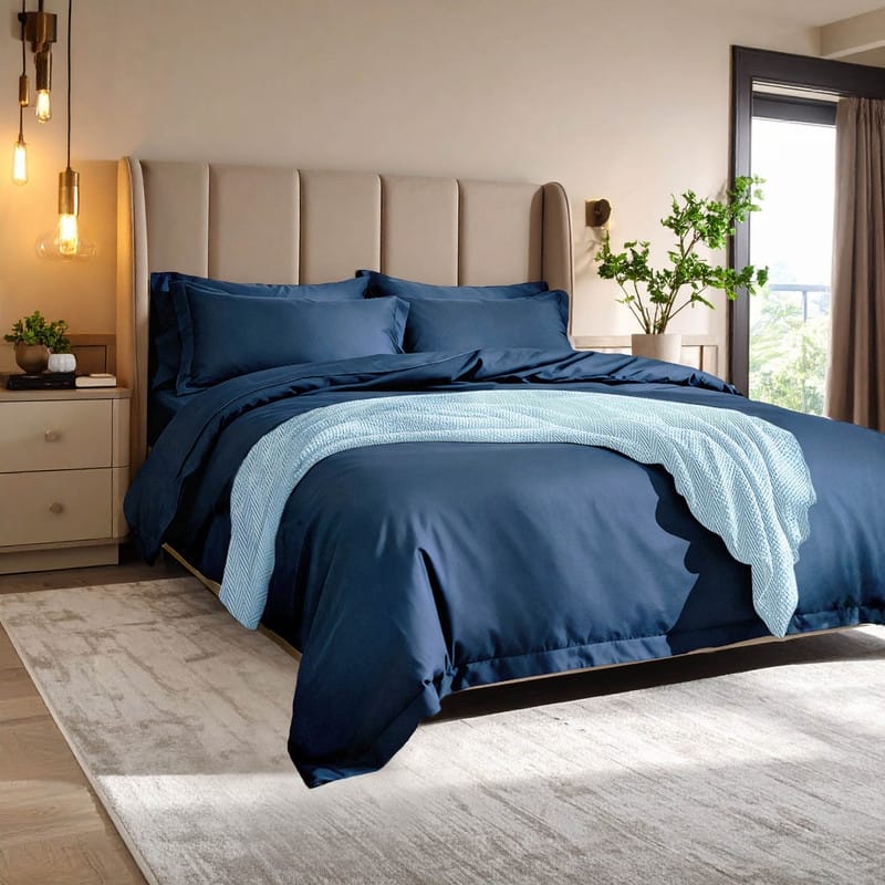 Superior LUX 10 PC Egyptian Cotton Premium Bundle - Navy Blue - Queen