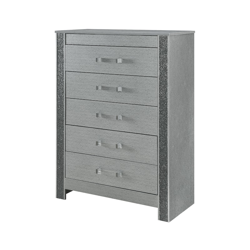 HomeRoots 36" Silver Wood Five Drawer Dresser