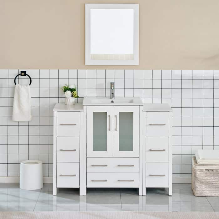 Vanity Art 48 in. Single Sink Bathroom Vanity with Top and Mirror - 48 X 18.1 X 35.8 - White