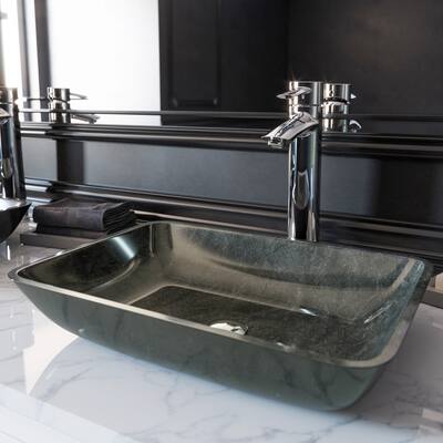 VIGO Grey Onyx Glass Rectangular Vessel Bathroom Sink