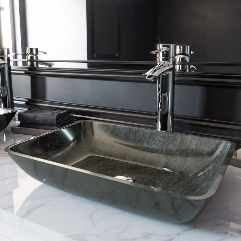 VIGO Donatello 18"L x 13"W x 4"H Glass Rectangular Vessel Bathroom Sink