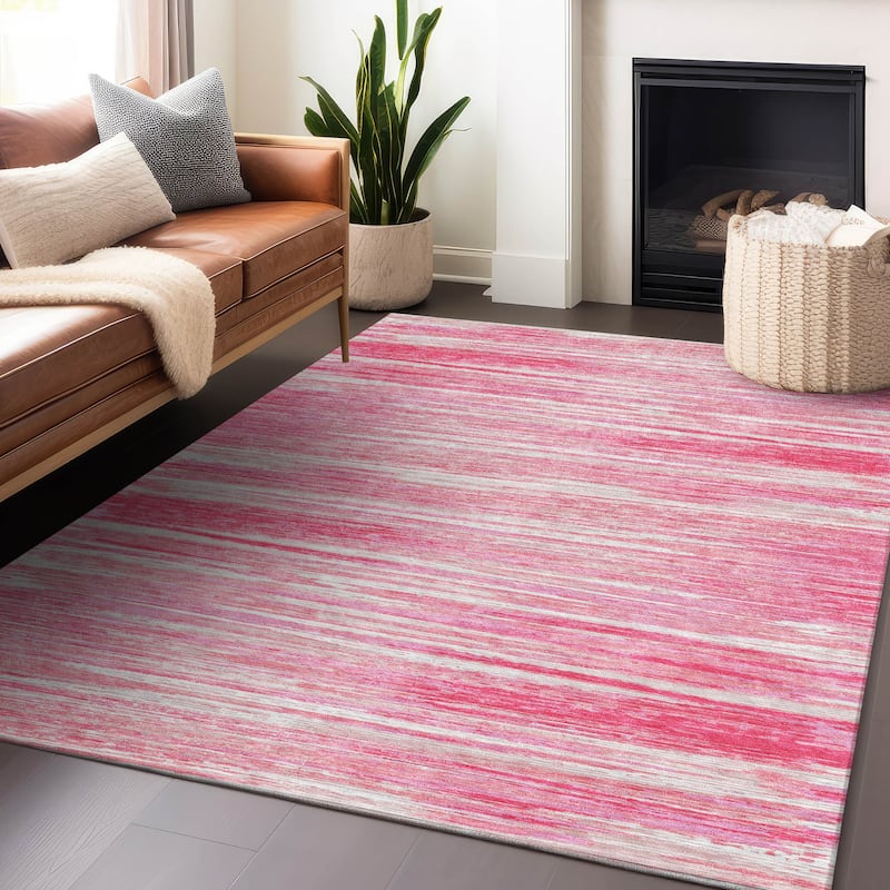 Machine Washable Indoor/ Outdoor Chantille Abstract Stripe Rug