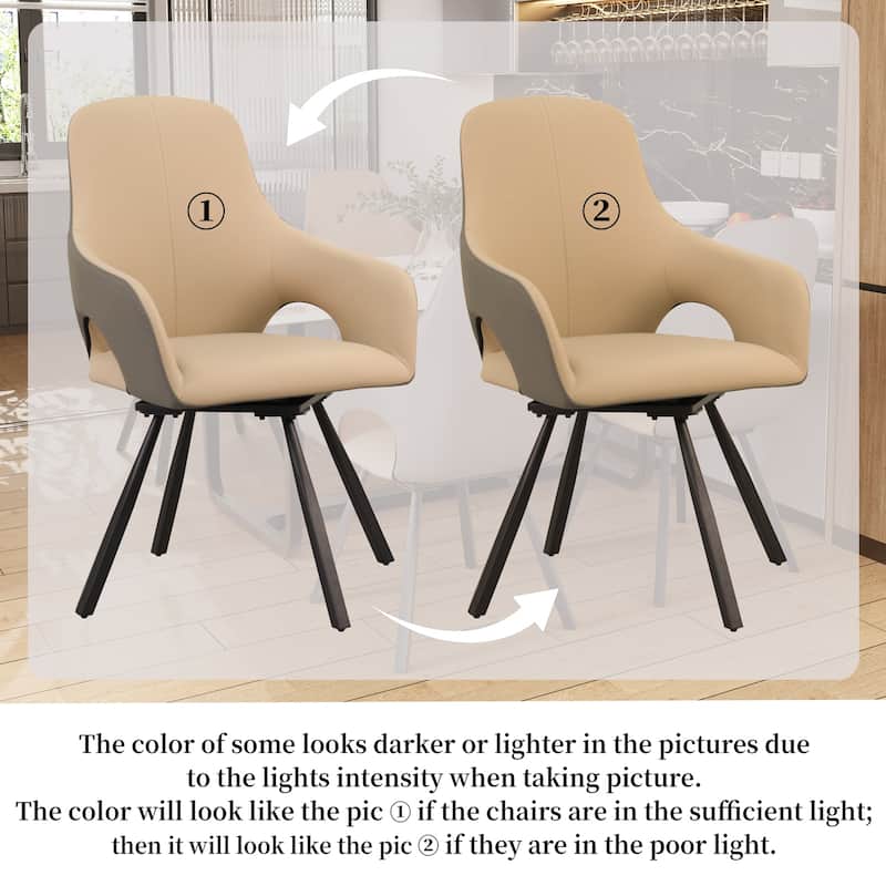 Two-tone Microfiber Leather Upholstered Rotatable Dining Chairs (Set of 2) - 22.83" W x 19.69" D x 36.61" H