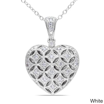 Miadora Silver 1/6ct TDW Diamond Heart Locket Necklace