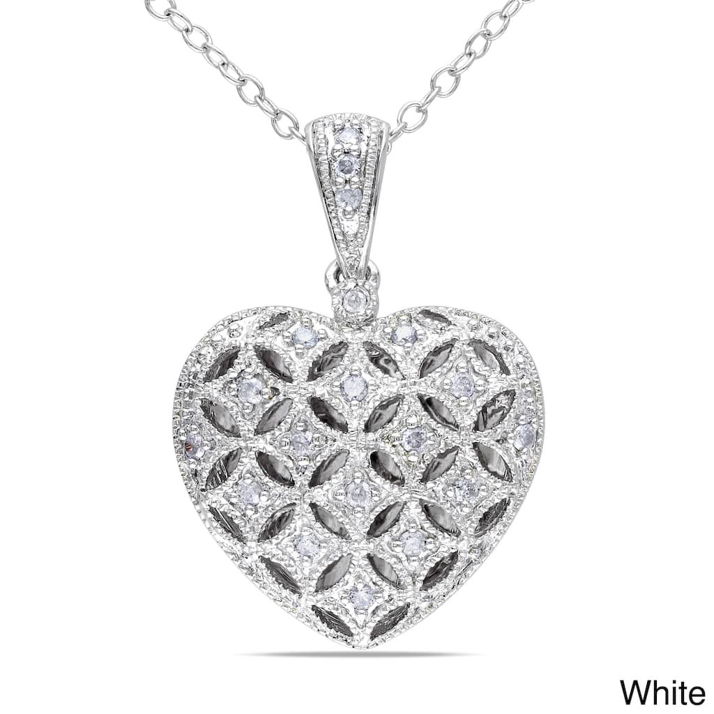 Miadora Silver 1/6ct TDW Diamond Heart Locket Necklace