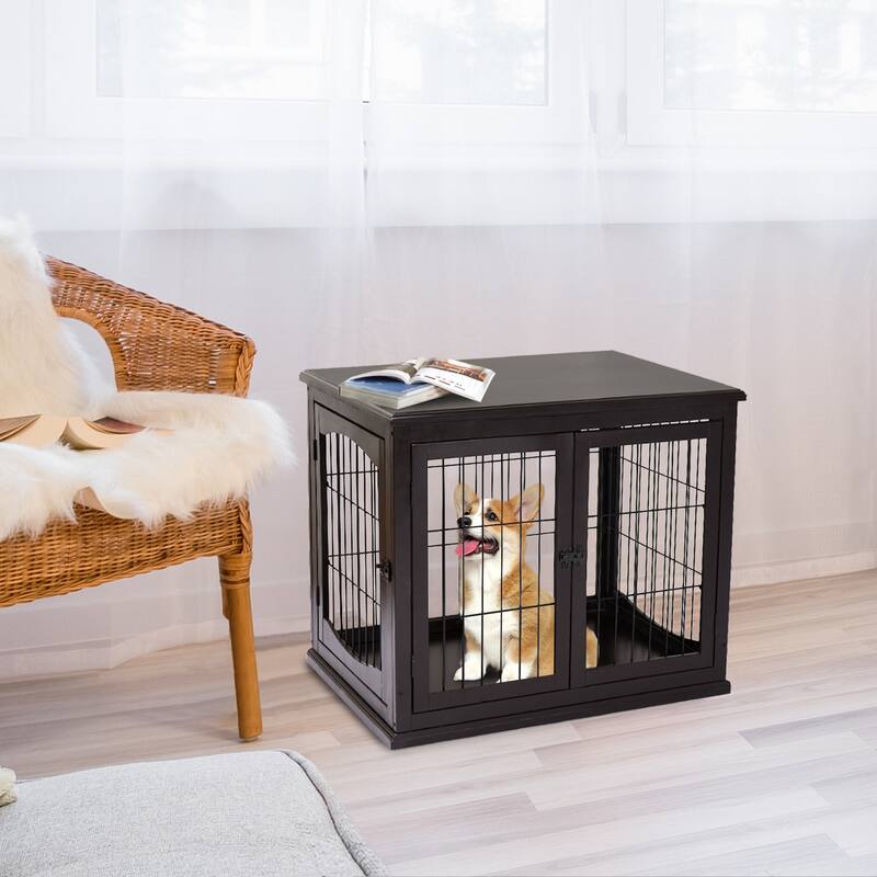 Dog Crate Furniture, Small Dog Cage End Table with Two Opening Sides, Lockable Door, Puppy Kennel, Cute and Decorative