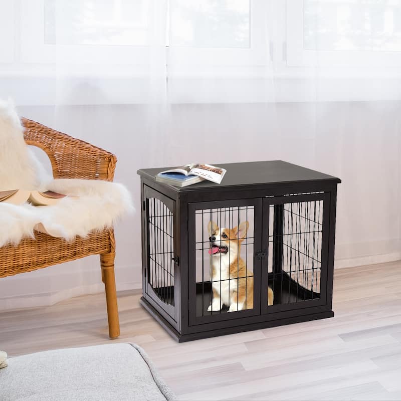 Small Dog Crate Dog Cage End Table with Two Opening Sides Lockable Door Puppy Kennel Indoor Dog House