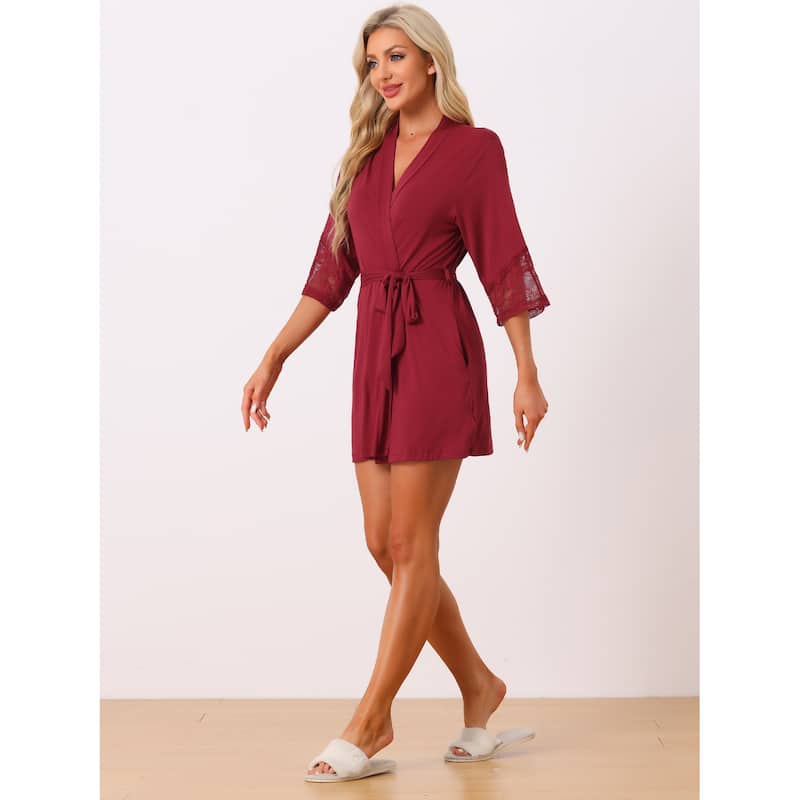 Womens Cotton Robe Lightweight Short Bathrobe Thin Sleepwear Soft Ladies Loungewear - Red - M