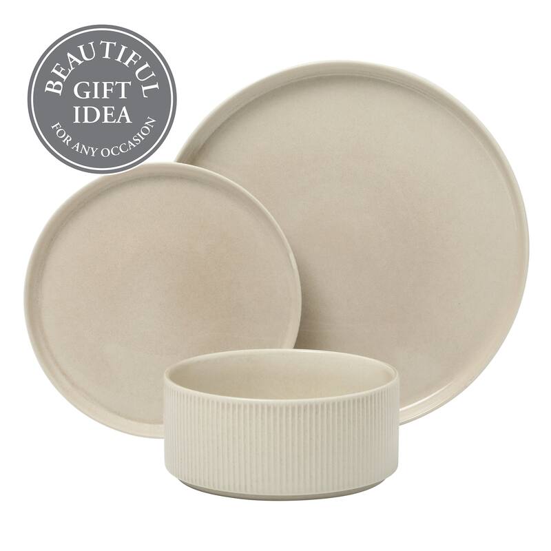 Gibson Elite Solana Coast 12 Piece Stoneware Reactive Glaze (Service for 4) Plates and Bowls Modern Shape Dinnerware Set