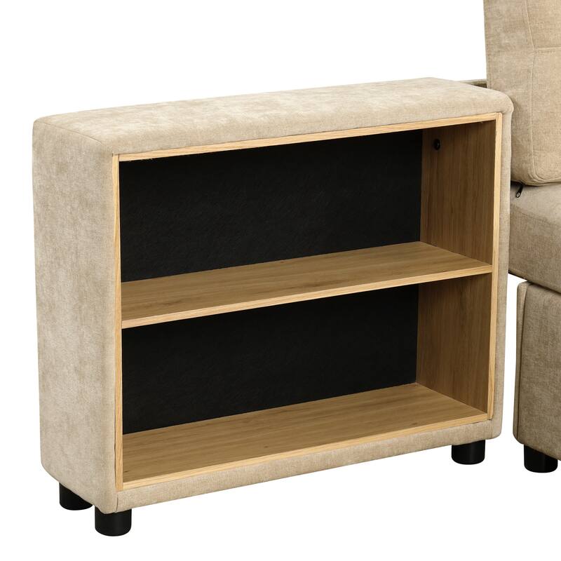 121.2" Chenille Modular Sofa Bed with Two Storage Racks, Free-Combined Design, and Smooth-Rolling Wheels
