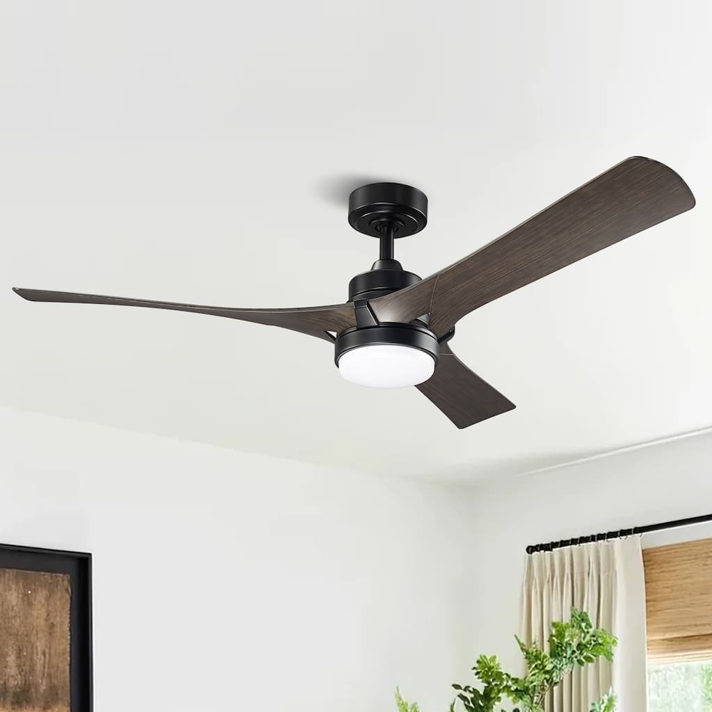 52" Modern Dark Walnut Dimmable LED Propeller Ceiling Fan with Light and Remote