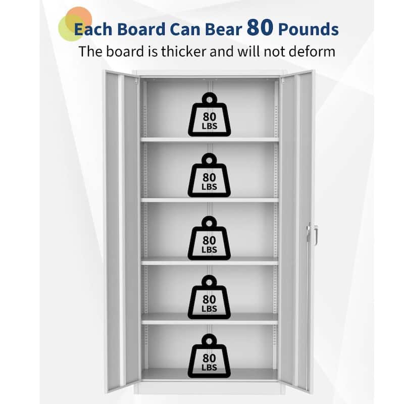 71" Metal Storage Cabinet with Doors for Garage, Office, Bedroom, Shop - N/A