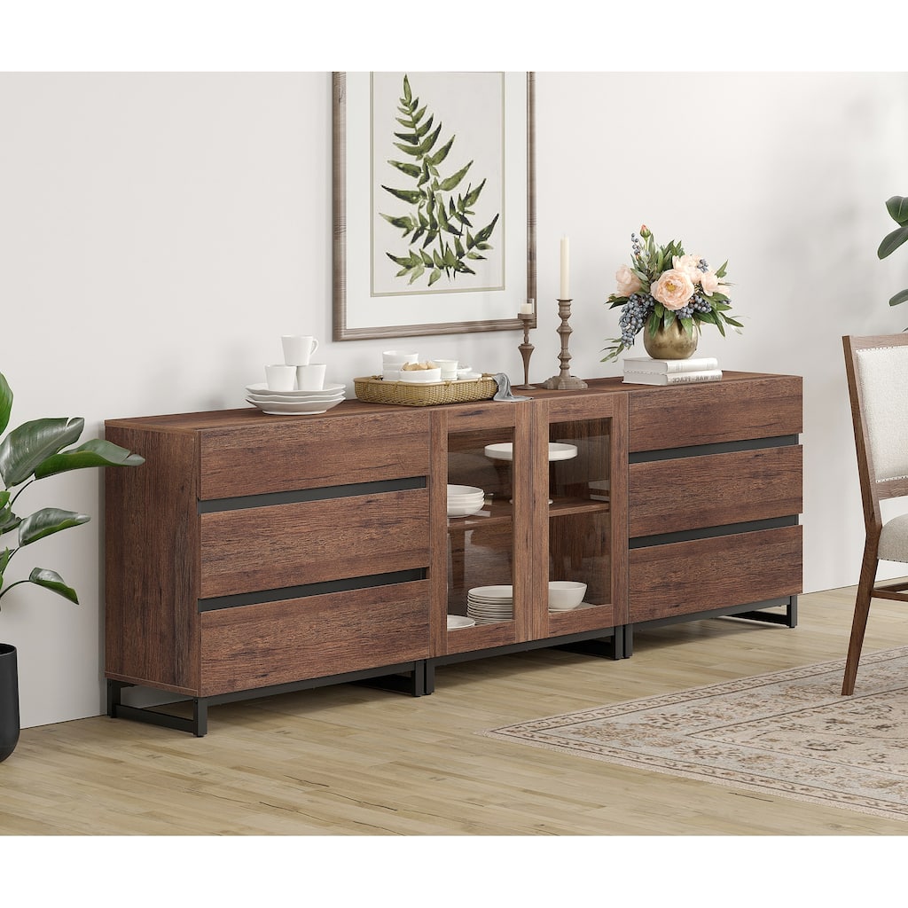 WAMPAT 3 in 1 Multifunctional Sideboard Buffet Cabinets with 6 Glass Doors, Coffee Bar Cabinet Storage Cabinet for Kitchen