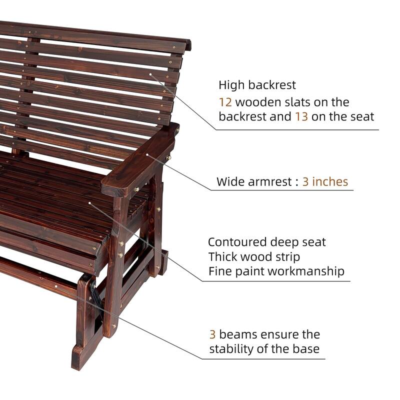 Wooden Patio Glider with High Roll Back and Deep Contoured Seat