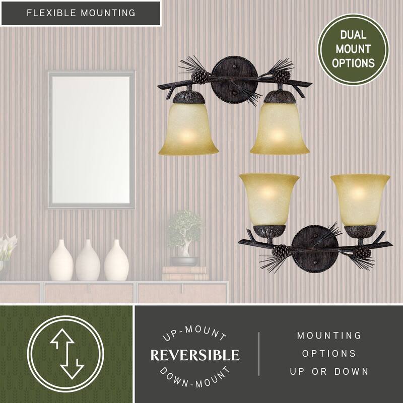 Sierra 2 Light Bronze Rustic Pinecone Bathroom Vanity Fixture - 15-in W x 11.5-in H x 8-in D