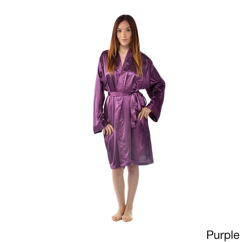 Leisureland Satin Charmeuse Knee-length Kimono Robe - Purple - One Size
