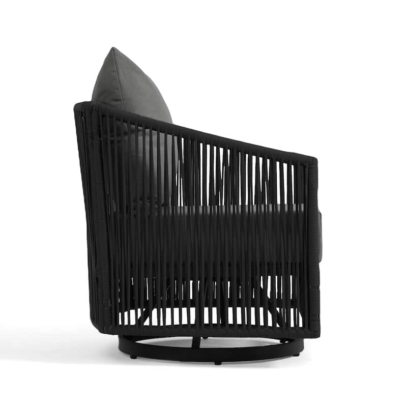 3 Piece Patio Woven Rope Swivel Chair Seating Group with Cushions