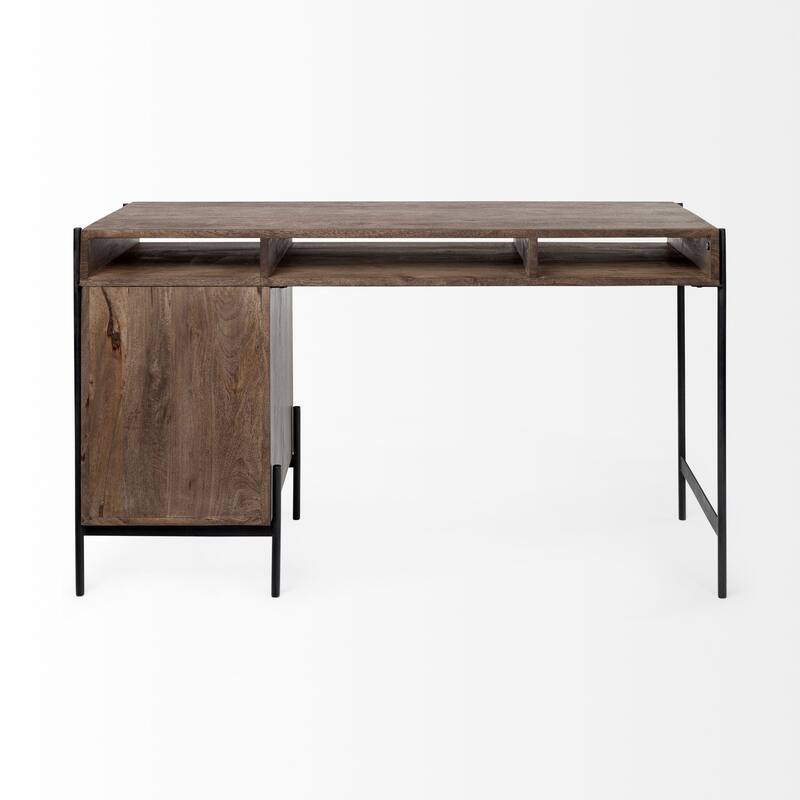 Glenn VII Dark Brown Wood w/Black Iron Frame Desk