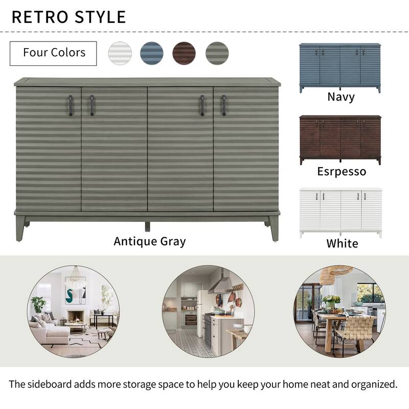 Sideboard with 4 Door Large Storage Buffet with Adjustable Shelves and Metal Handles for Kitchen, Living Room, Dining Room