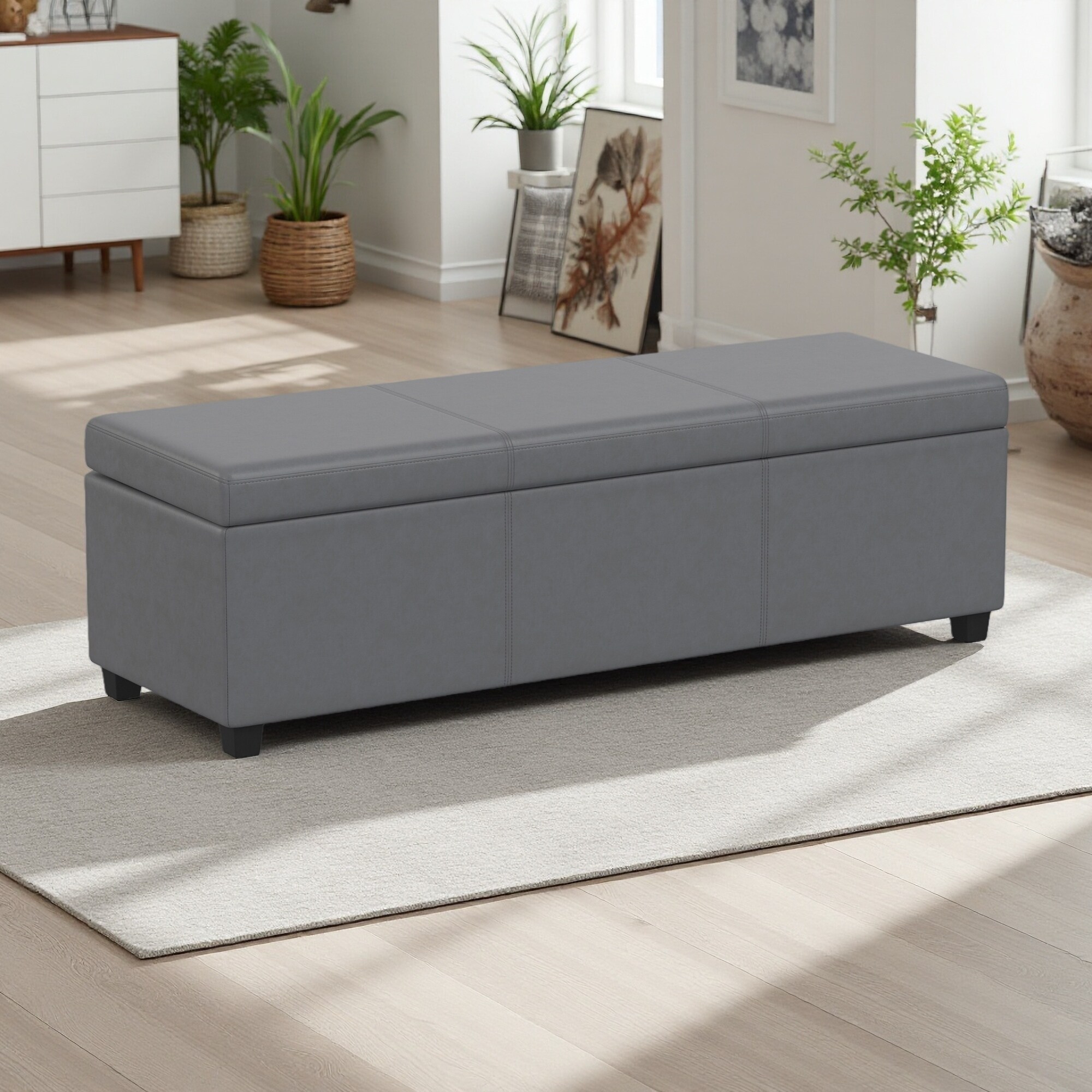 54"L Extra Large Storage Ottoman Bench Faux Leather, Large Interior Storage, Child Safety Hinge, Multi-Functional Design