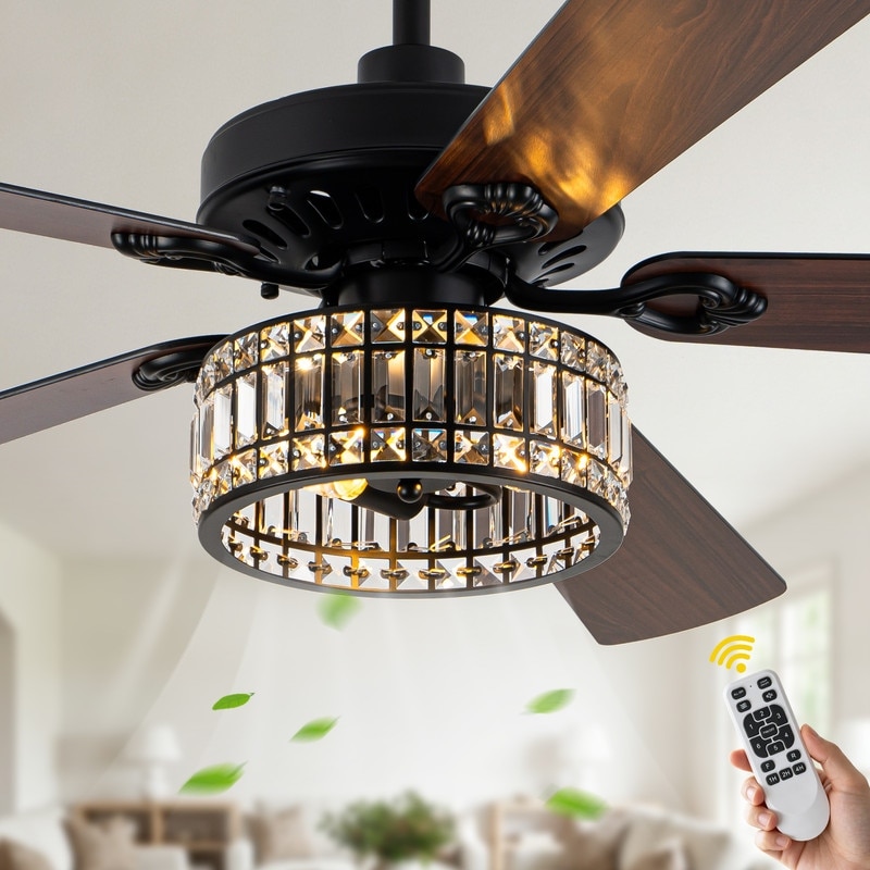 52''/60'' Modern Crystal Caged Ceiling Fan with Lights and Remote Control, 6 Speeds Reversible DC Motor Smart Ceiling Fan