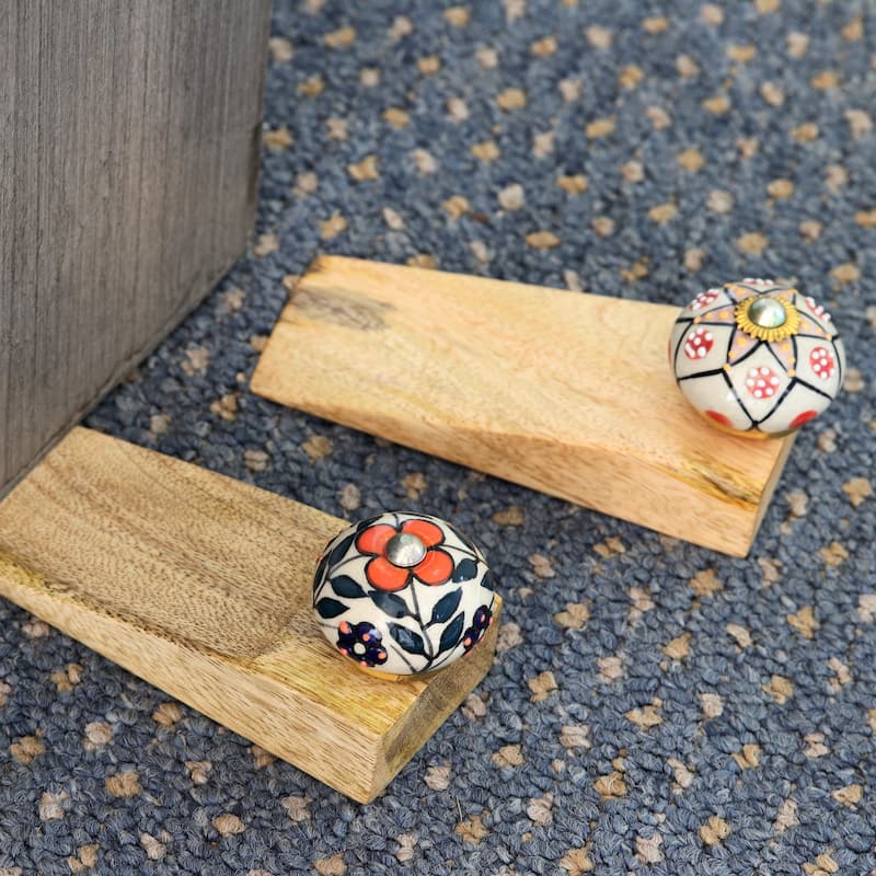 Novica Handmade Heavenly Blossoms Wood Door Stoppers (Pair)