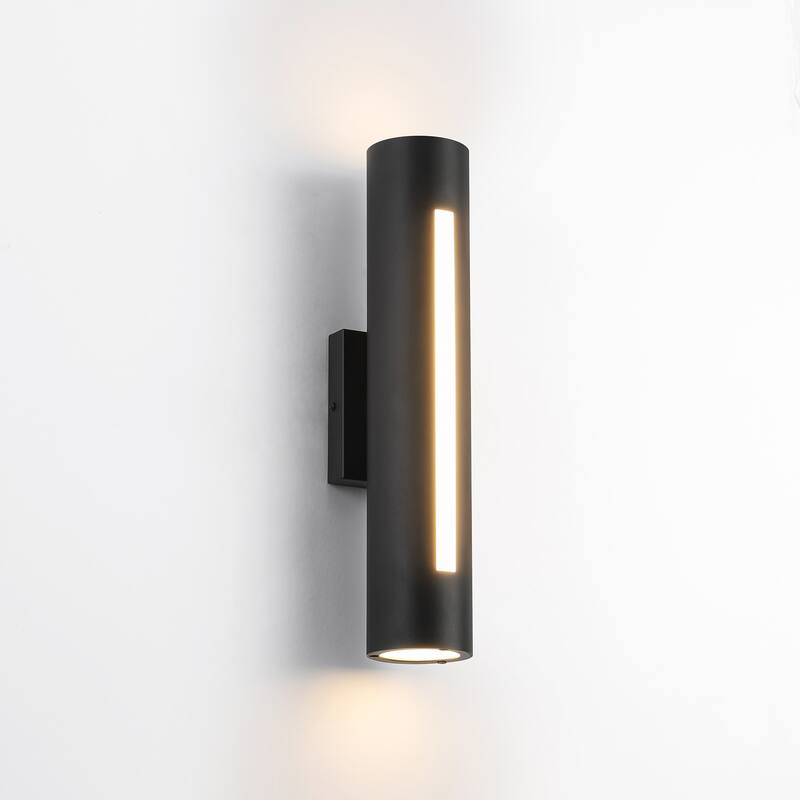 1-Light 19.6 in. Industrial Black Cylinder Iron Intergrated LED Outdoor Sconce Light - 4.33 in. W x 19.69 in. H x 5.12 in. D